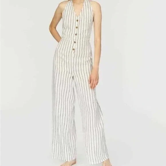 Stradivarius Women Wide Leg Halter Neck Jumpsuit Striped Size- Small - Picture 1 of 8